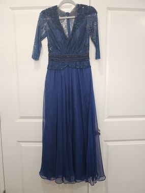 Alberto Makali Royal Blue Lace & Chiffon Gown